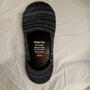 Hidden Sox Arch Support Silecone Non Slip Liners Socks 1 Pair Womens Black Gray